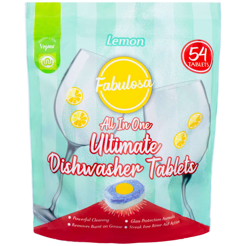 Fabulosa Tablettes Tout-en-Un Ultime pour Lave-Vaisselle – 54 tablettes, Sherbet au Citron