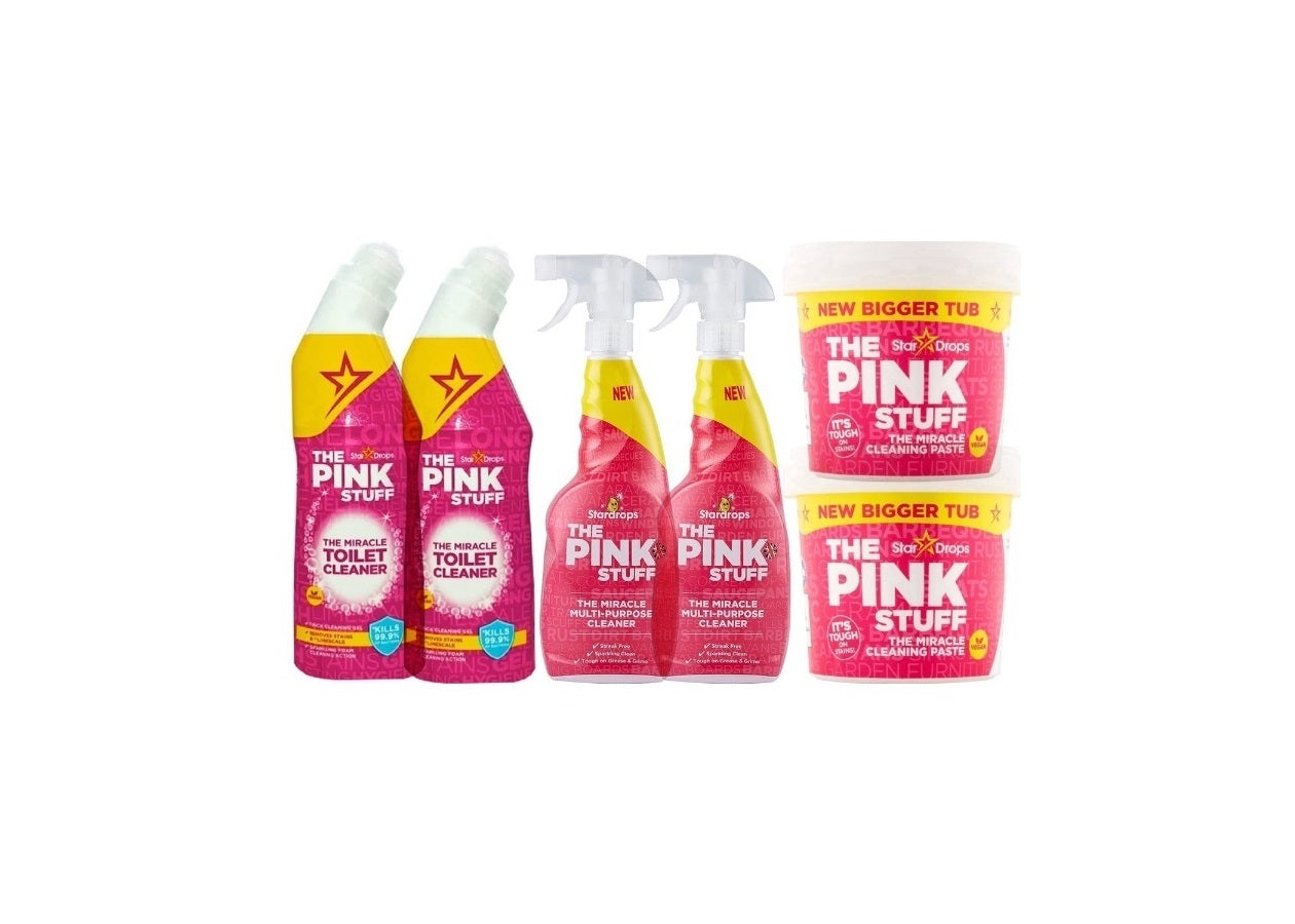 Le Pink Stuff Bundle Ultime - 2x Spray 750 ml - 2x Nettoyant pour toilettes 750 ml - 2x Pâte Miracle 850 grammes